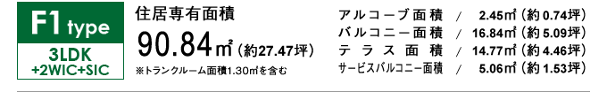 F1type 3LDK+2WIC+SIC 90.84㎡